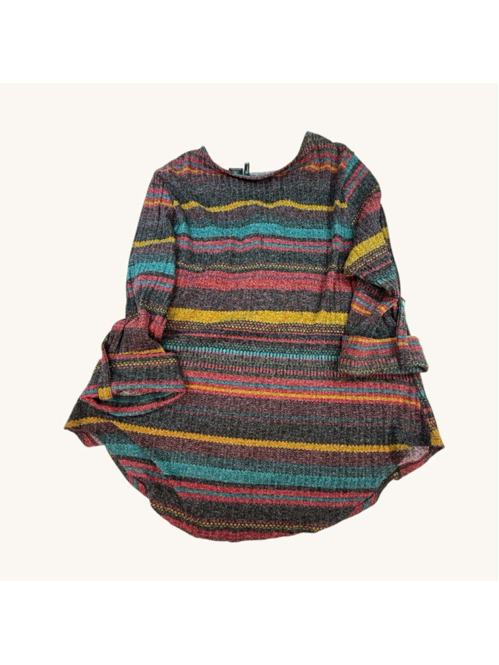 New Directions Women’s 2X Multicolor Striped Knit Tunic Top Zip Neck Plus Size